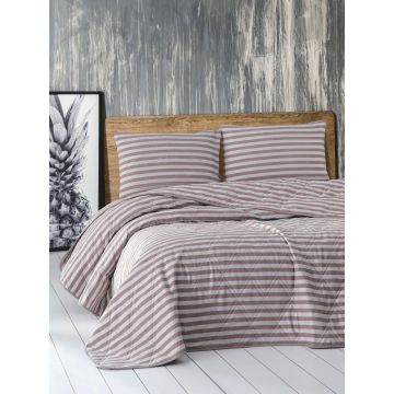 Cuvertura matlasata dubla, Water Yollu Saten - Brown, EnLora Home, 70% bumbac / 30% poliester