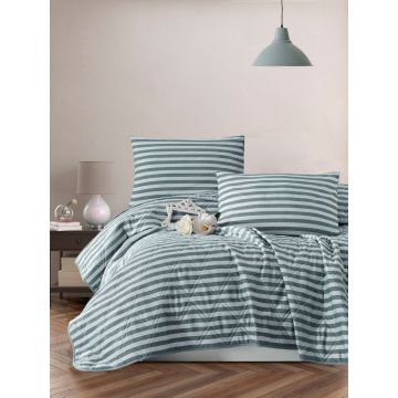 Cuvertura matlasata dubla, Water Yollu Saten - Green, EnLora Home, 70% bumbac / 30% poliester