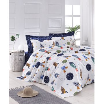 Cuvertura pique Single, Spacex - Dark Blue, EnLora Home, Bumbac
