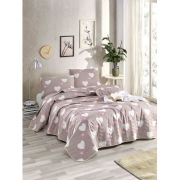 Cuvertura Single 155x200 cm, Herz - Dusty Rose, Eponj Home, 65% bumbac/35% poliester