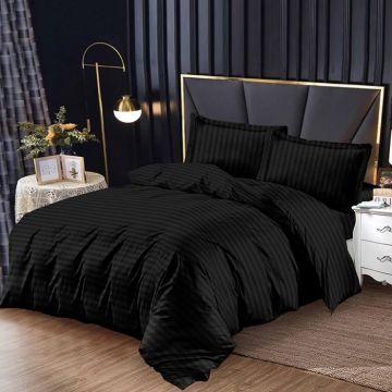 Lenjerie Damasc cu elastic 180x200 Bright V10 Negru (Finet)