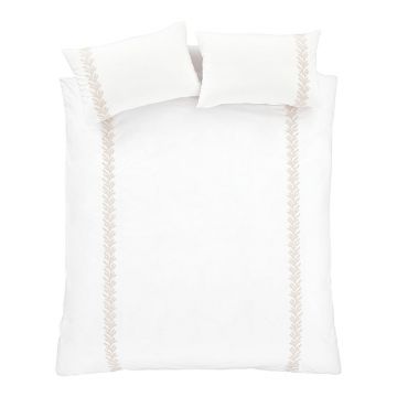 Lenjerie de pat albă-bej din bumbac pentru pat dublu/extinsă 260x220 cm Embroidery Leaf – Bianca