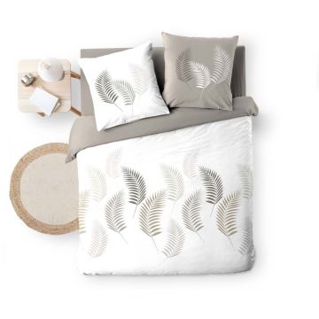 Lenjerie de pat albă-taupe din bumbac pentru pat dublu, extinsă 240x220 cm Goyave – douceur d'intérieur