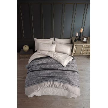 Lenjerie de pat dubla 3 piese, Creative - Grey, EnLora Home, 65% bumbac/35% poliester