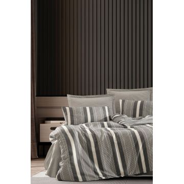 Lenjerie de pat dubla 3 piese, Dakar - Black, EnLora Home, 70% bumbac/30% poliester