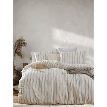 Lenjerie de pat dubla 3 piese, Hamilton - Beige, EnLora Home, 70% bumbac/30% poliester