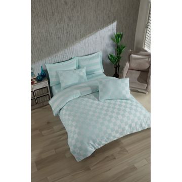 Lenjerie de pat dubla 3 piese, Kareli Saten - Mint, EnLora Home, 70% bumbac/30% poliester