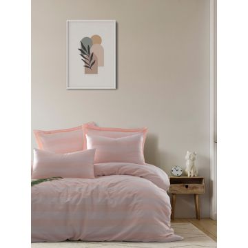Lenjerie de pat dubla 3 piese, Max Yollu Saten - Powder, EnLora Home, 70% bumbac/30% poliester