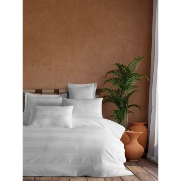 Lenjerie de pat dubla 3 piese, Max Yollu Saten - White, EnLora Home, 70% bumbac/30% poliester