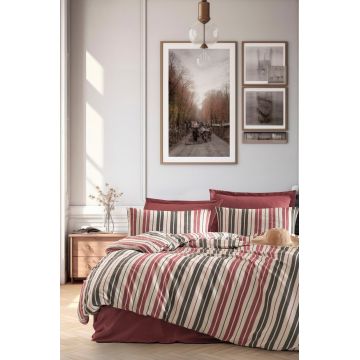 Lenjerie de pat dubla 3 piese, Monaco - Claret Red, EnLora Home, 70% bumbac/30% poliester