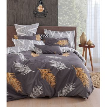 Lenjerie de pat dubla 3 piese, Olivia - Gold, Grey vPoly, Eponj Home, 65% bumbac/35% poliester