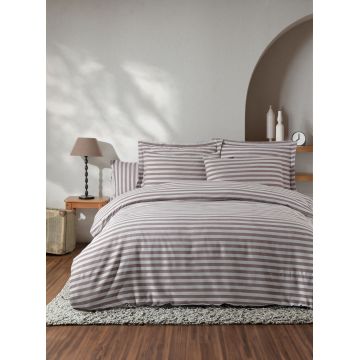 Lenjerie de pat dubla 3 piese, Water Yollu Saten - Brown, EnLora Home, 70% bumbac/30% poliester