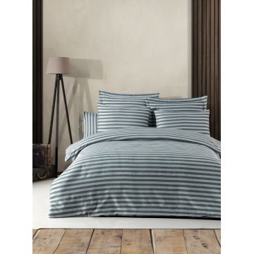 Lenjerie de pat dubla 3 piese, Water Yollu Saten - Green, EnLora Home, 70% bumbac/30% poliester