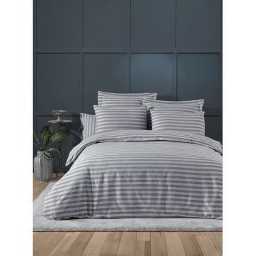 Lenjerie de pat dubla 3 piese, Water Yollu Saten - Light Grey, EnLora Home, 70% bumbac/30% poliester