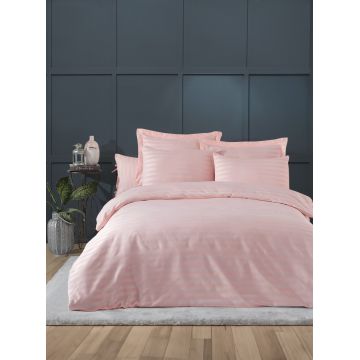 Lenjerie de pat dubla 3 piese, Water Yollu Saten - Powder, EnLora Home, 70% bumbac/30% poliester