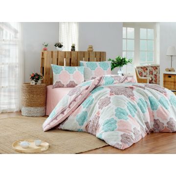 Lenjerie de pat dubla, Andalucia - Turquoise, EnLora Home, 65% bumbac/35% poliester