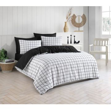 Lenjerie de pat dubla, Artus - Black, Eponj Home, 65% bumbac/35% poliester