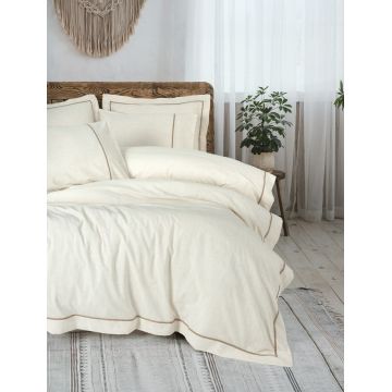 Lenjerie de pat dubla, Banded - Brown, Cotton Box, 85% bumbac / 15% in