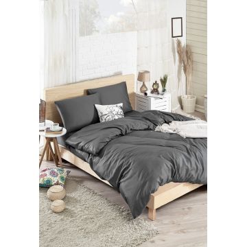 Lenjerie de pat dubla, Basic - Fume, EnLora Home, 65% bumbac/35% poliester