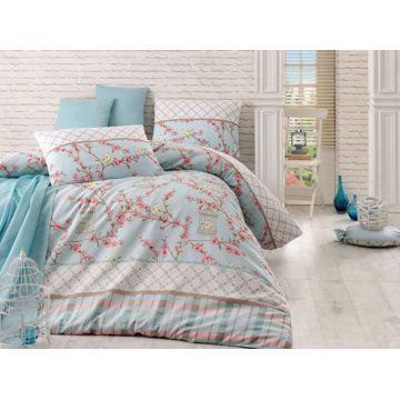 Lenjerie de pat dubla, Birdcage - Turquoise, Eponj Home, 65% bumbac/35% poliester