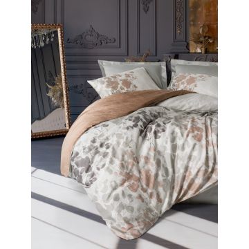 Lenjerie de pat dubla, Blatt - Grey, Cotton Box, Bumbac Satinat