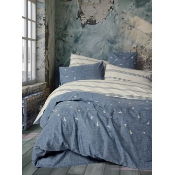 Lenjerie de pat dubla, Ceria - Dark Blue, Cotton Box, Bumbac Ranforce