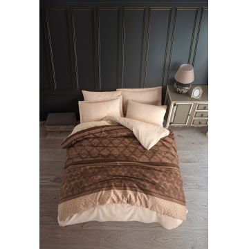 Lenjerie de pat dubla, Creative - Brown, EnLora Home, 65% bumbac/35% poliester