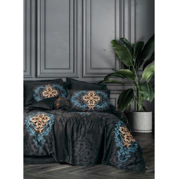 Lenjerie de pat dubla, Dorhan - Black, Cotton Box, Bumbac Satinat