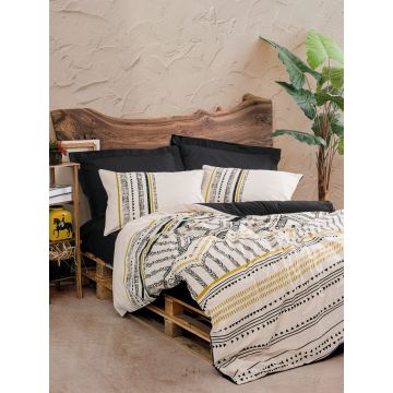 Lenjerie de pat dubla, Elvira - Black, Cotton Box, Bumbac Ranforce