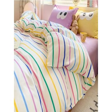 Lenjerie de pat dubla, Funny - Yellow, Lilac, Eponj Home, 65% bumbac/35% poliester