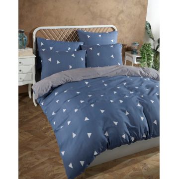 Lenjerie de pat dubla, Geometirk - Blue, Eponj Home, 65% bumbac/35% poliester