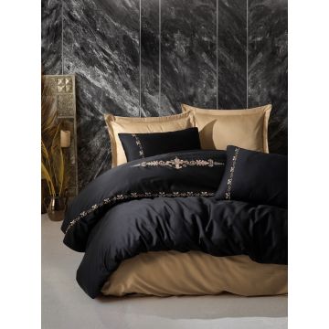 Lenjerie de pat dubla, Gloria - Gold, Cotton Box, Bumbac Satinat