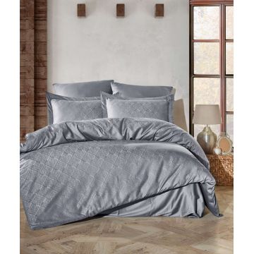 Lenjerie de pat dubla, Harley - Dark Grey, Şaheser, Bumbac Satinat