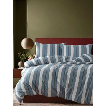 Lenjerie de pat dubla, Helsinki - Petrol, EnLora Home, 70% bumbac/30% poliester