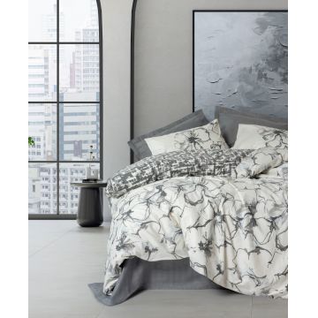 Lenjerie de pat dubla, Hilaris - Anthracite, Cotton Box, Bumbac Ranforce