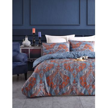 Lenjerie de pat dubla, Hitit - Dark Blue, Eponj Home, 65% bumbac/35% poliester