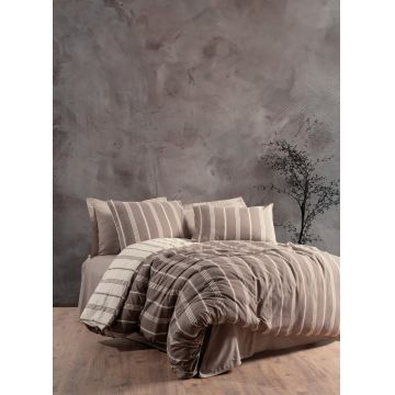 Lenjerie de pat dubla, Jamira - Brown, Cotton Box, 85% bumbac / 15% poliester