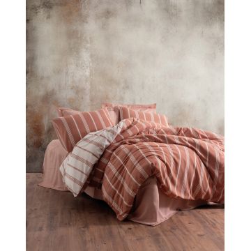 Lenjerie de pat dubla, Jamira - Cinnamon, Cotton Box, 85% bumbac / 15% poliester
