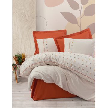 Lenjerie de pat dubla, Joli - Tile Red, Cotton Box, Bumbac Ranforce