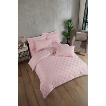 Lenjerie de pat dubla, Kareli Saten - Powder, EnLora Home, 70% bumbac/30% poliester