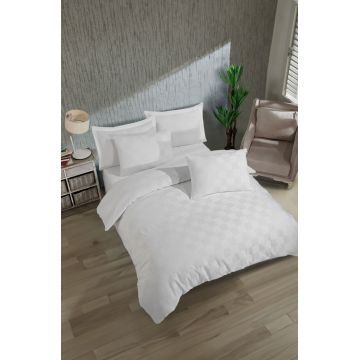 Lenjerie de pat dubla, Kareli Saten - White, EnLora Home, 70% bumbac/30% poliester