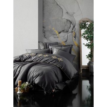 Lenjerie de pat dubla, King - Anthracite, Cotton Box, Bumbac Satinat