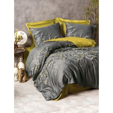 Lenjerie de pat dubla, Libby - Green, Cotton Box, Bumbac Satinat