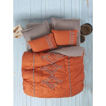 Lenjerie de pat dubla, Liya - Tile Red, Cotton Box, Bumbac Ranforce