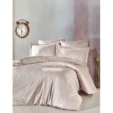 Lenjerie de pat dubla, Lucio - Beige, Şaheser, Bumbac Satinat