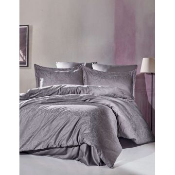 Lenjerie de pat dubla, Lucio - Dark Grey, Şaheser, Bumbac Satinat