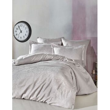 Lenjerie de pat dubla, Lucio - Light Grey, Şaheser, Bumbac Satinat