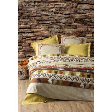 Lenjerie de pat dubla, Magnus - Mustard, Cotton Box, Bumbac Ranforce