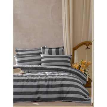 Lenjerie de pat dubla, Max Yollu Saten - Black, EnLora Home, 70% bumbac/30% poliester