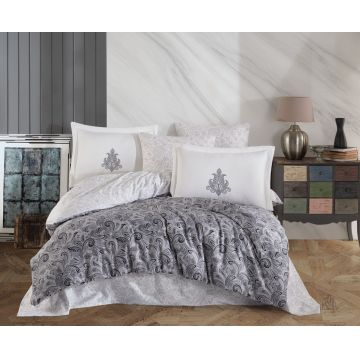 Lenjerie de pat dubla, Mirabel - Grey, Hobby, Bumbac Satinat